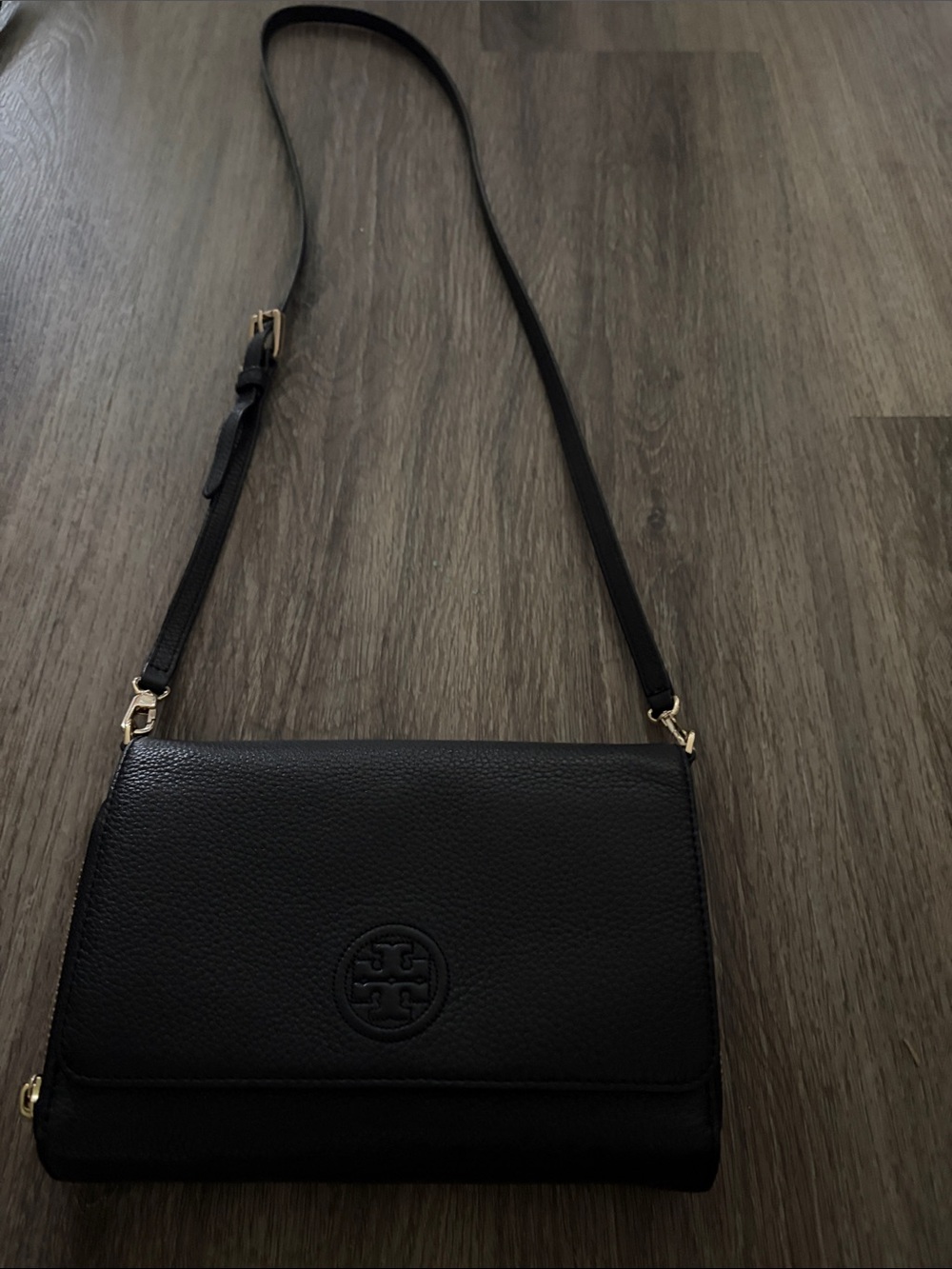 Tory Burch Black Pebble Leather Crossbody with Gold Hardware